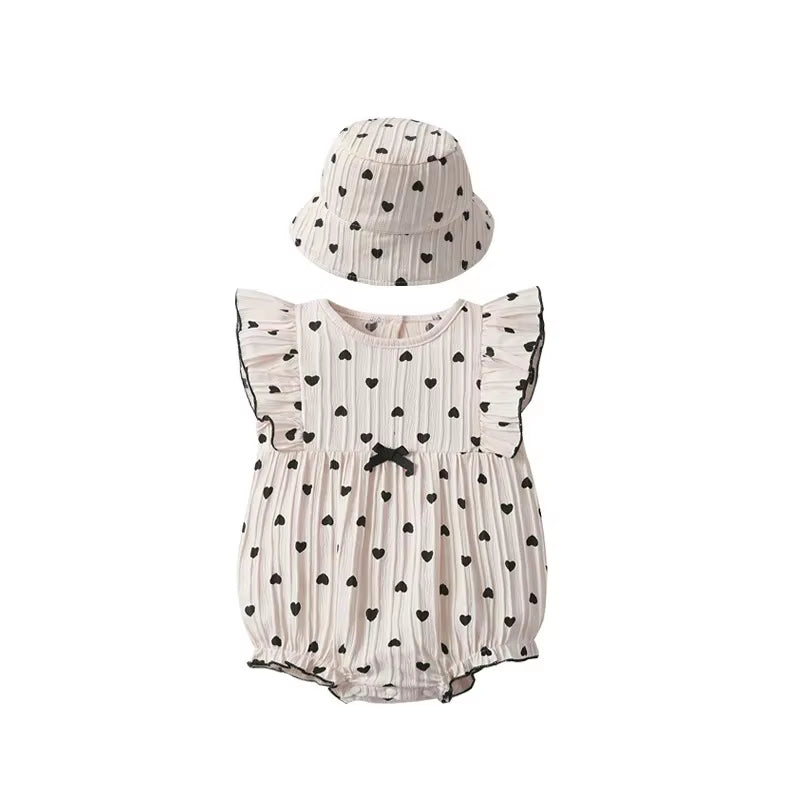 LittleRoyalty™ Baby Girl Summer Jumpsuit Set – Princess Style with Matching Hat